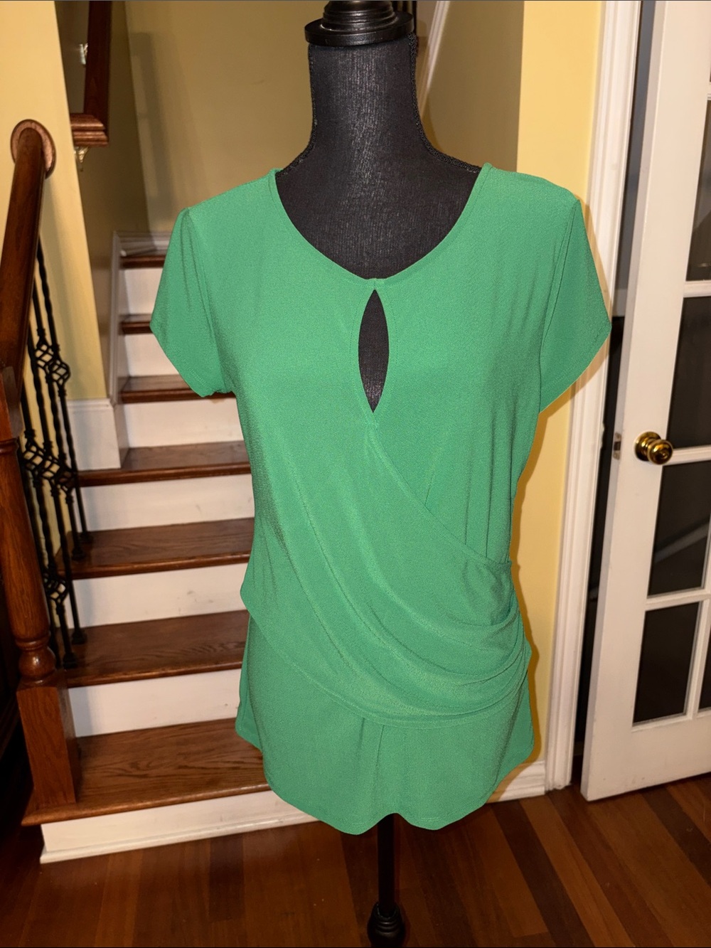 INC International Concepts Green Draped Keyhole Blouse